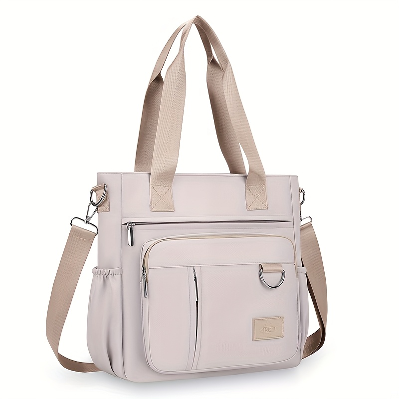 Image of Casual , Chic Oxford Fabric Tote Bag For Women - Versatile Shoulder & Handbag With Zip Closure, Polyester Lined - In Khaki, Lavender, , Green, Blue, Black