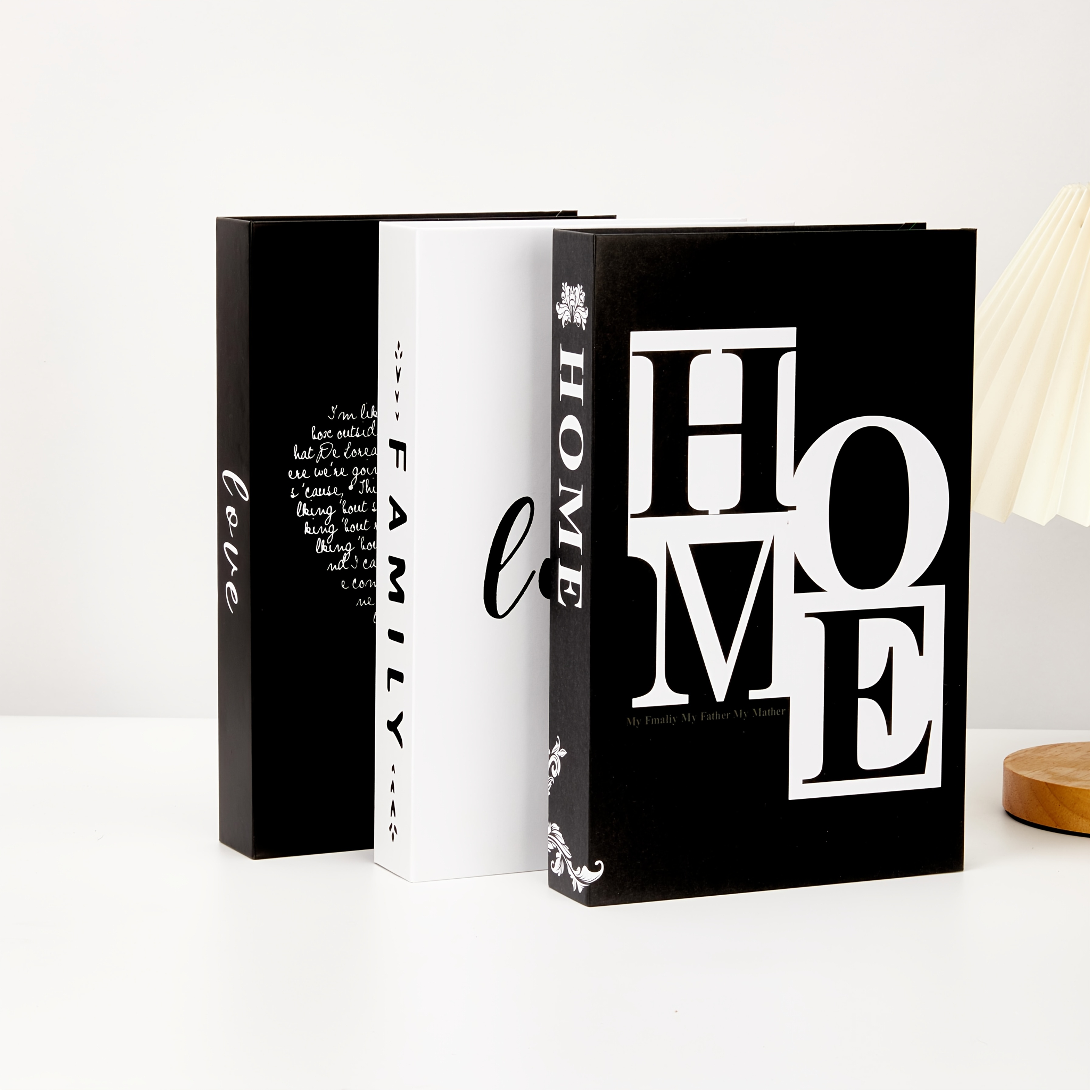 TEMU 3pcs Elegant Black And Decorative Book Set With " Love" Design - Modern Minimalist Fake Books For Stylish Wall Decor, Home Soft Decoration, And