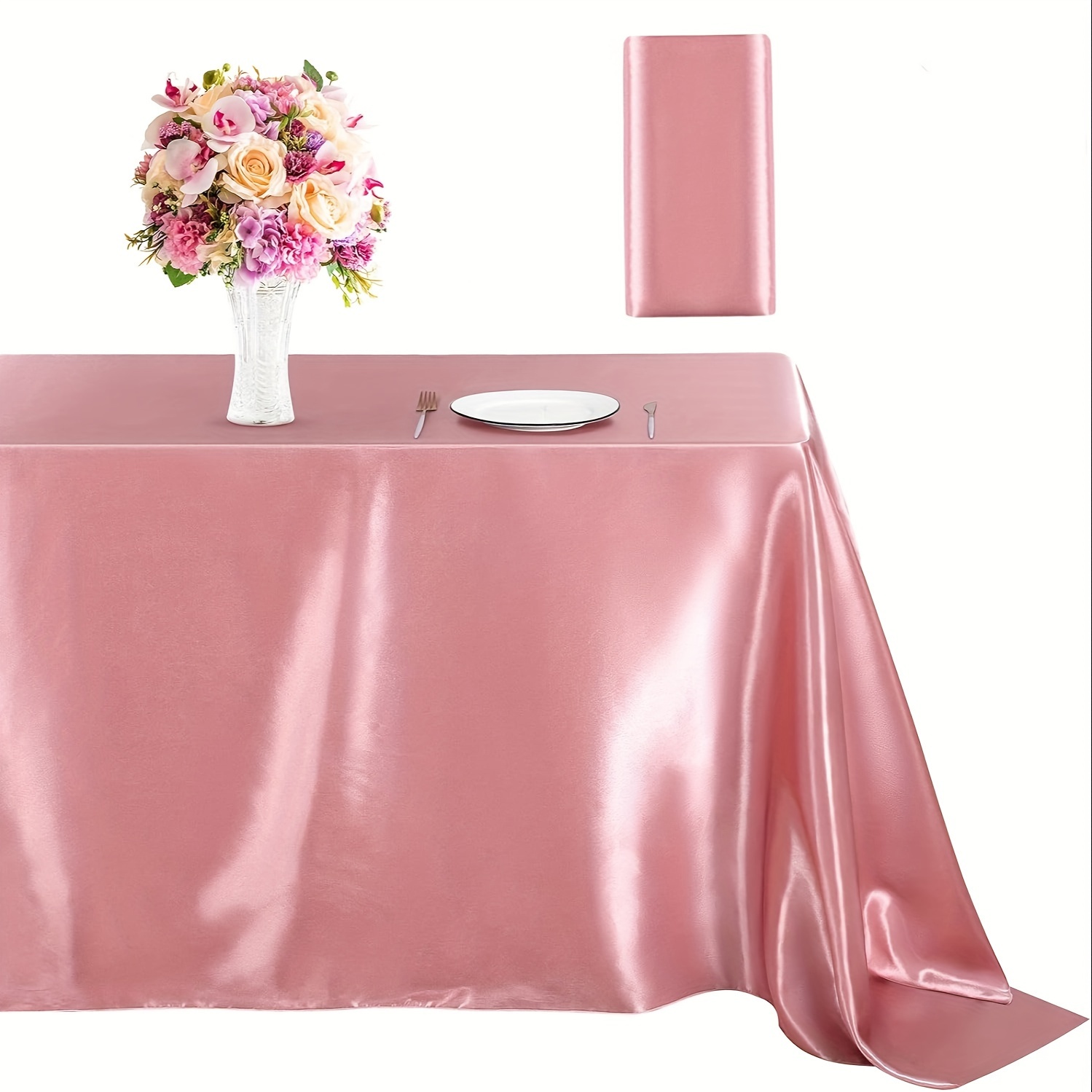 

1pc Rose Gold Satin Tablecloth, Table Cover, Rectangle Bright Silk Wedding Tablecloth, Table Cover, Smooth Fabric Tablecloth, Table Decor For Party Banquet Table Decoration