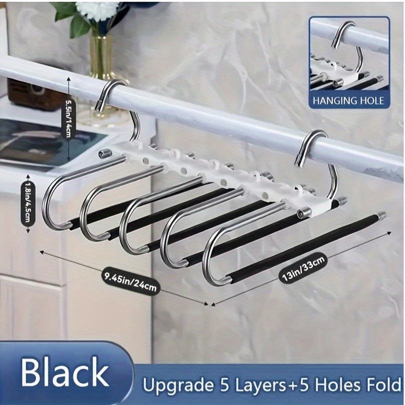 Image of 1pc 5/9 Layers Pants Hanger, Stainless Steel Rack, Storage And Organization For Wardrobe, Closet, Bedroom, Suitable For Pants, Jeans, Scarves