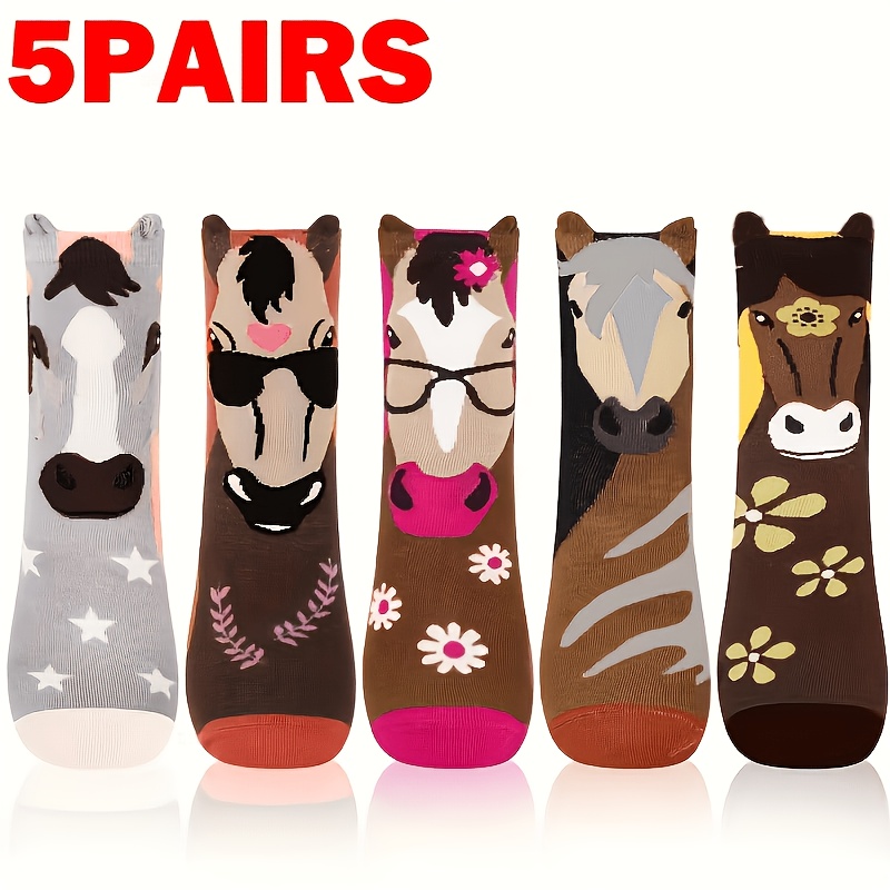 E-shop 5 Paar neue Unisex-Mode im Trend, bequeme, persönliche, niedliche Anime-Weltpferd-Wadenhohe Socken