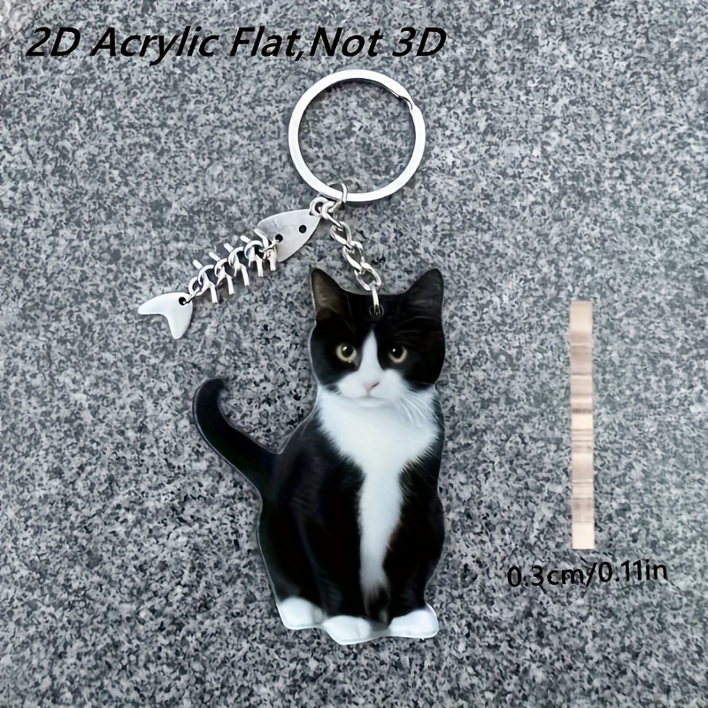 2d Flat, 2d Flat. Single-piece Cute Cat And Fish Acrylic 2d Keychain - The Perfect Valentine's Day Gift For Her, Fashionable Animal-themed Accessory, 2d Flat