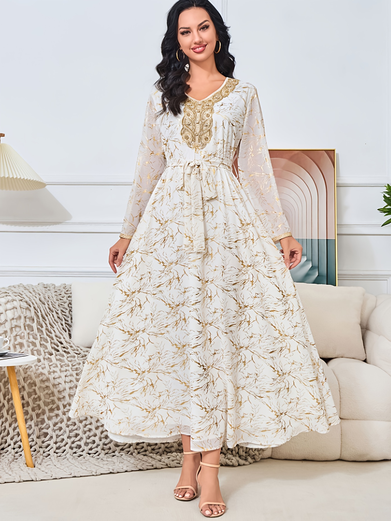 kaftan style formal dresses Elegant Embroidered Modest Maxi Dress – Luxury Kaftan Style Evening & –  FineLook main image 1