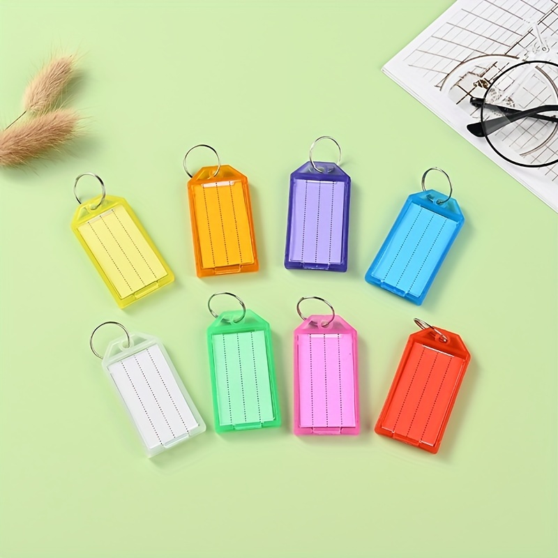 

24pcs 2-inch Key Tags With Grid , Clear Covers & Split Rings - Abs Plastic Identifiers In 8 Colors For Office Use