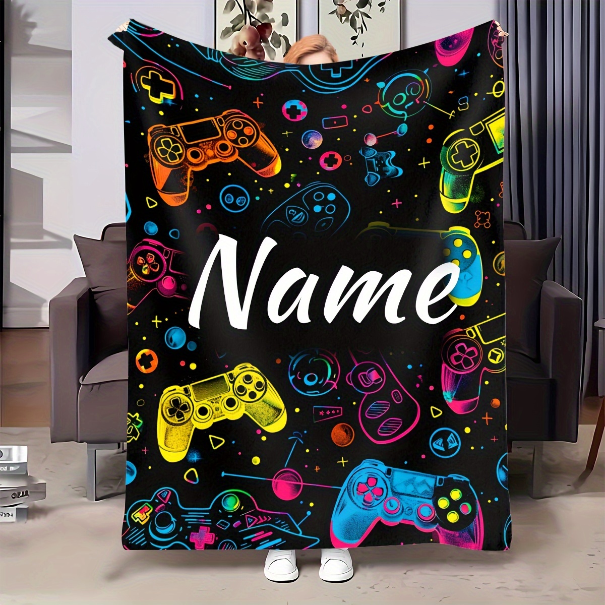 

1pc Name Custom Blankets, Gamer Printed Flannel Blankets, Soft Warm Blankets, Nap Blankets, Sofas, Office Beds, Camping Trips, Gift Blankets For All