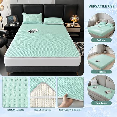 summer cooling luxurious cooling mat friendly breathable cool waffle cooling pad single double bed foldable portable 4 corner fixed straps moisture wicking machine washable bedroom dorm living room outdoor camping mat