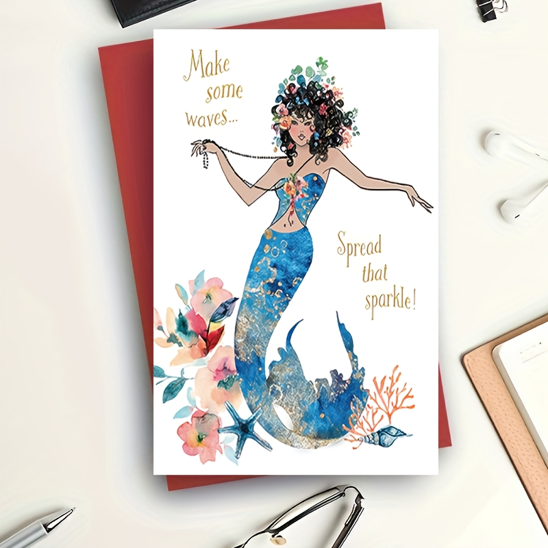 

1pc Mermaid Christmas Greeting Card, Inspirational Quote, Universal Gift For , Design,