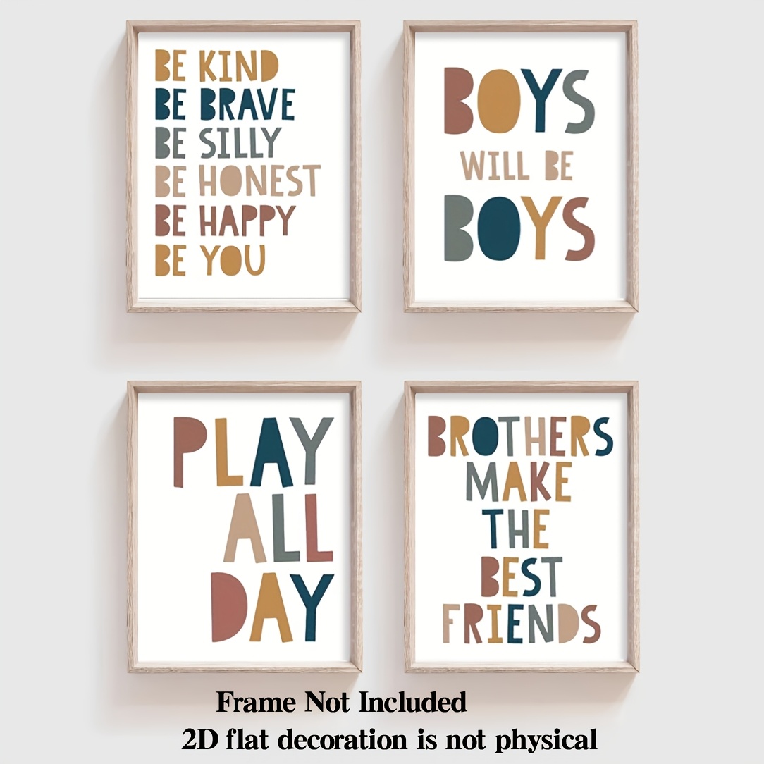 Image of 2d Flat, 2d Flat, Set Of 4, 2d Wall Art Prints Without Frames, Featuring Uplifting Quotes In Bohemian Earthy Tones, Perfect For Decorating Homes, Playrooms, Or Classrooms, Sized 8x10 Inches