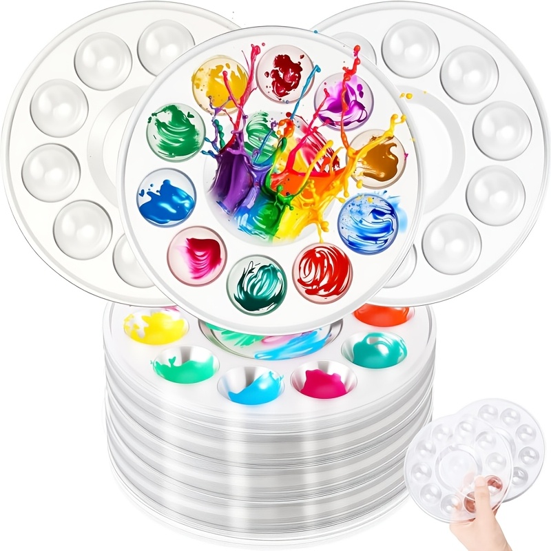 TEMU 30pcs Paint Tray Palettes 5.5in Clear Disposable Round Palette Watercolor Craft Supplies For , Halloween Painting Party, Diy Craft, Birthday