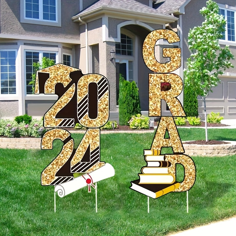 

1set, "2024 Grad" Yard Sign, Sparkling Graduation Party Decorations, Waterproof Lawn Yard Outdoor Party Supplies