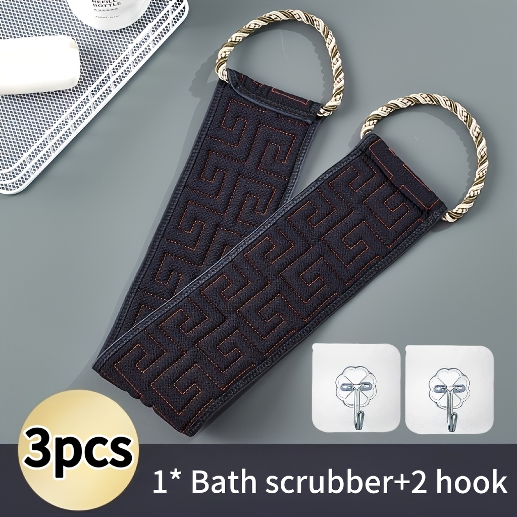 TEMU 3pcs Set: Back Scrubber + , Back Scrubbing Tool, Long-handle Bath Brush, Durable Sponge For Men's Back Care, Deep Cleansing, Stain And Dirt