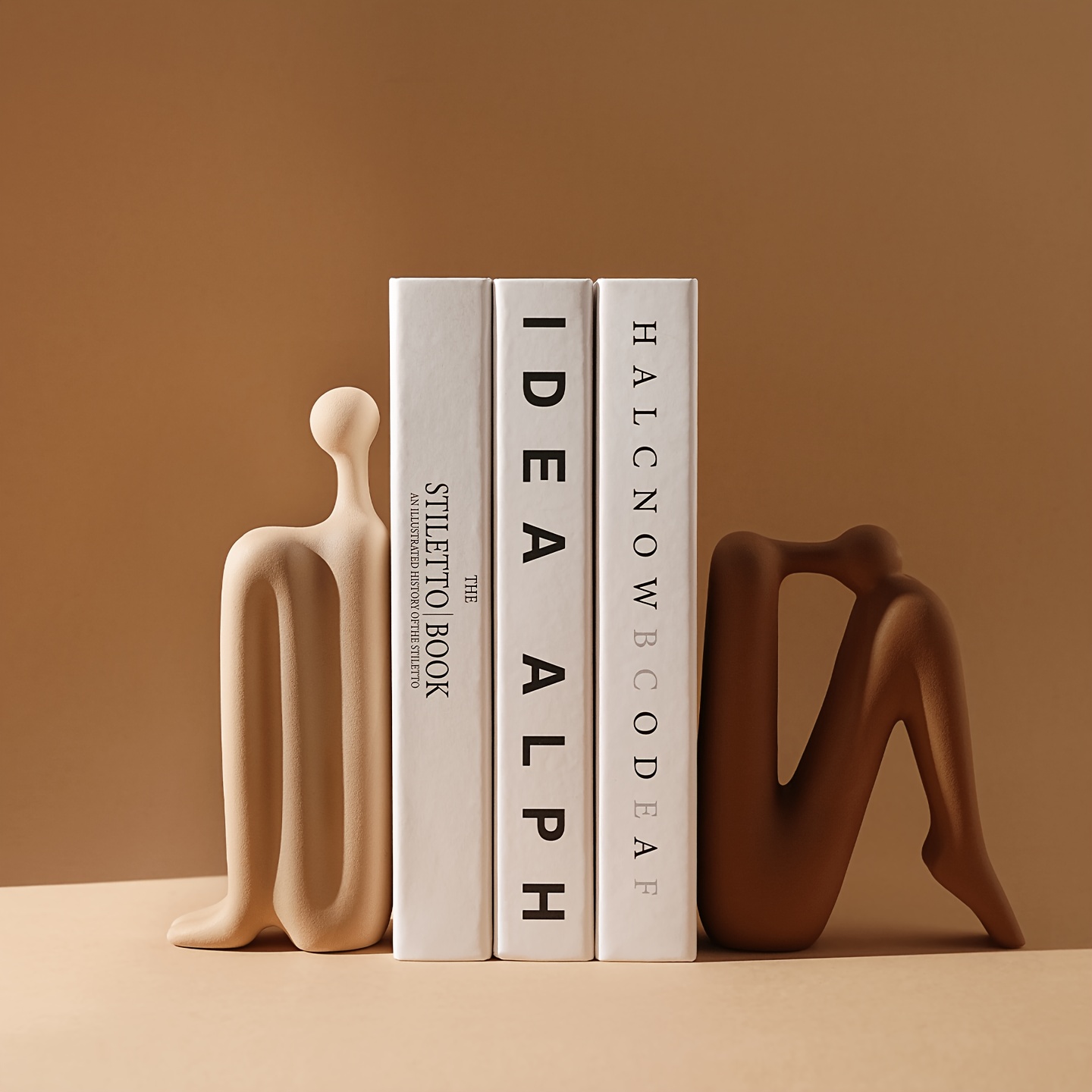 TEMU 2pcs Set Modern Decorative Ceramic Bookends, Creative Ornaments With Back-to-back Abstract Design, Ideal For Bookshelves, Desks & Home Office