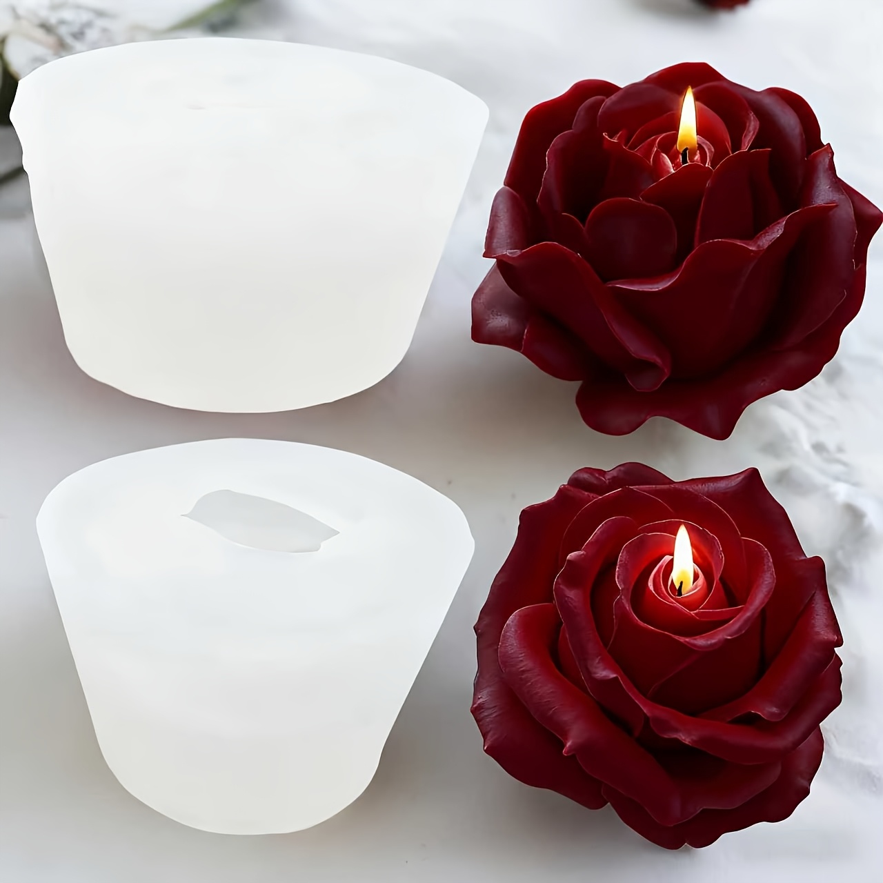 TEMU 2pcs Romantic 3d Rose Silicone Candle Molds - Reusable High-quality Floral Shaped Molds For Candle Making, Soap Making, Resin Crafting -