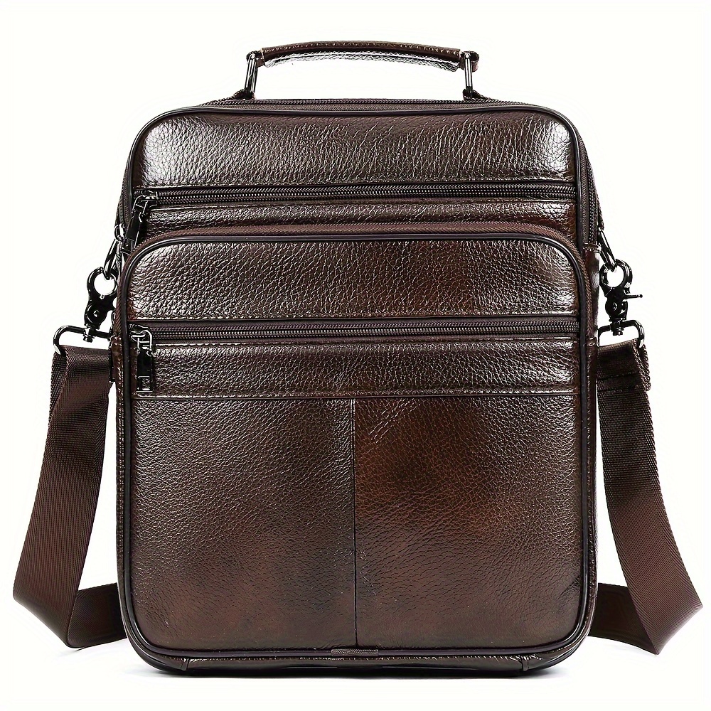 Large Multifunctional Men's Genuine Leather Portable Shoulder Bag - Can Hold 13-inch Computer, Adjustable Shoulder Strap, Business Multi-compartment Shoulder Crossbody Bag