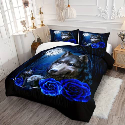 wolf flower quilt wolf animal print quilt set flower branch wolf quilt insert 3d wildlife theme quilt bedroom decoration