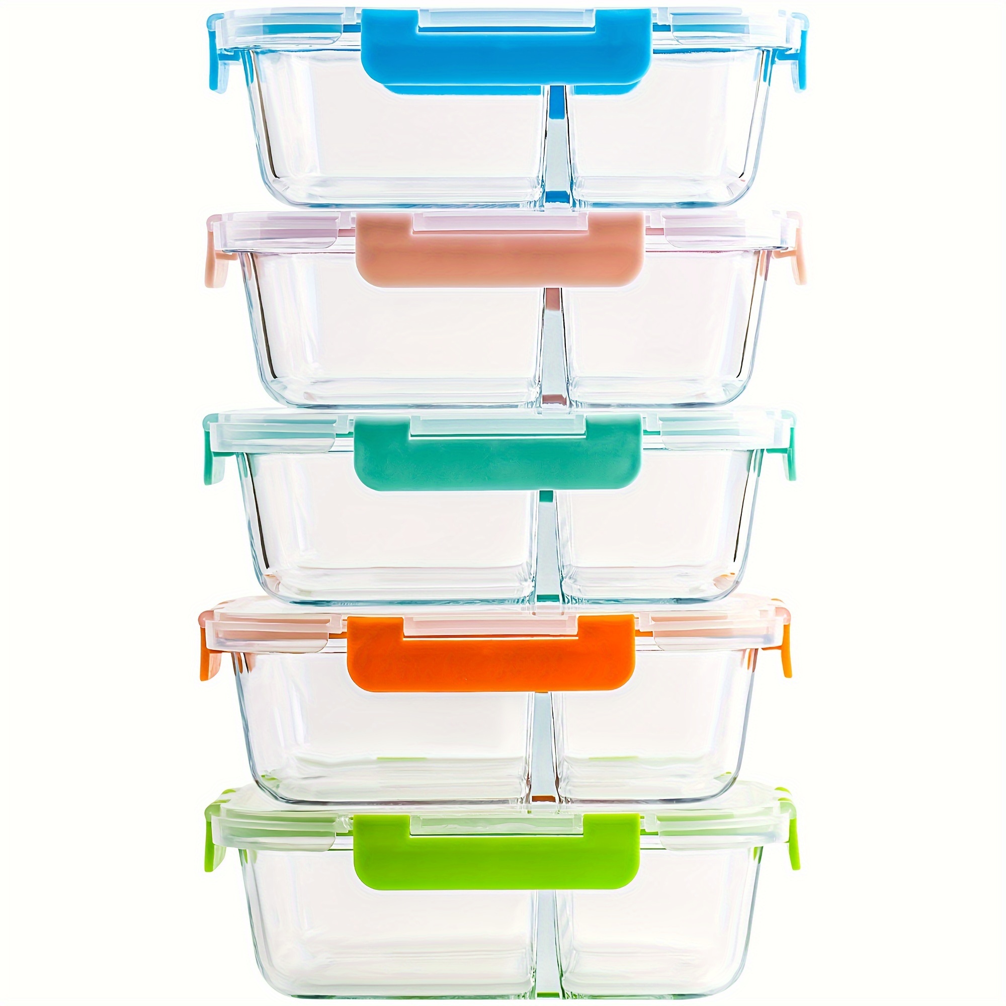 

5 Pack Glass Meal Prep Containers 2/3 Compartment With Lids 34oz Divided Glass Storage Containers For Lunch At Work, Leak-proof Portion Control Food Containers, Microwave/dishwasher Safe