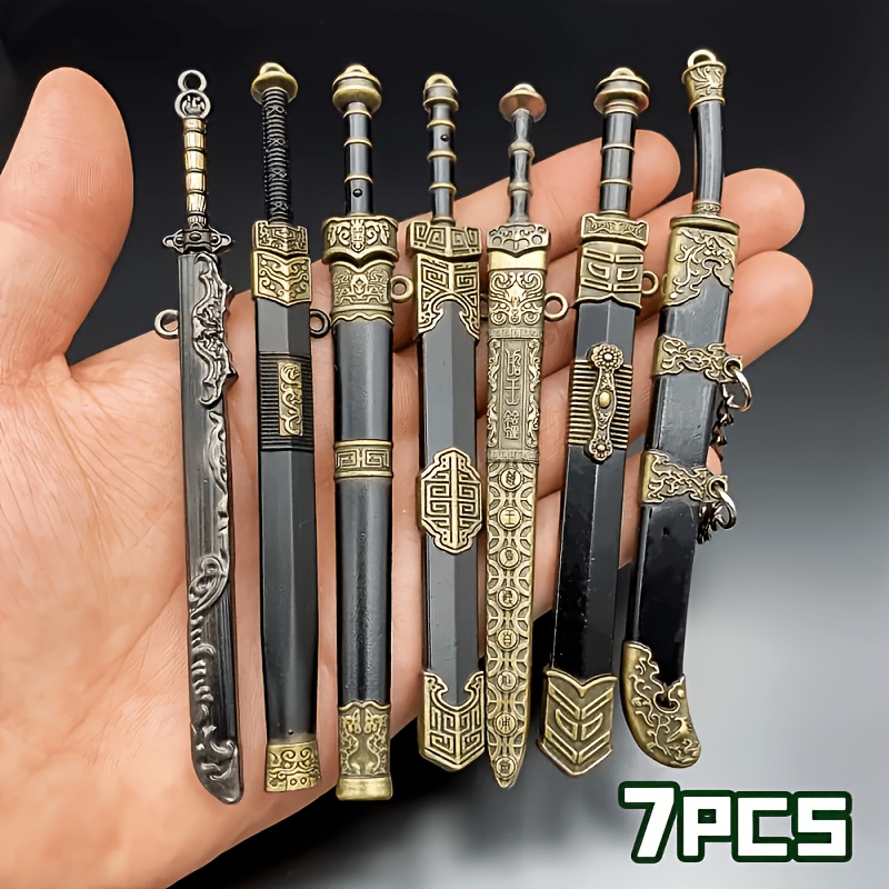 

7pcs Handmade Medieval Sword, Mini Sword, Keychain Pendant Metal Toys Ornament Qin Sword Model