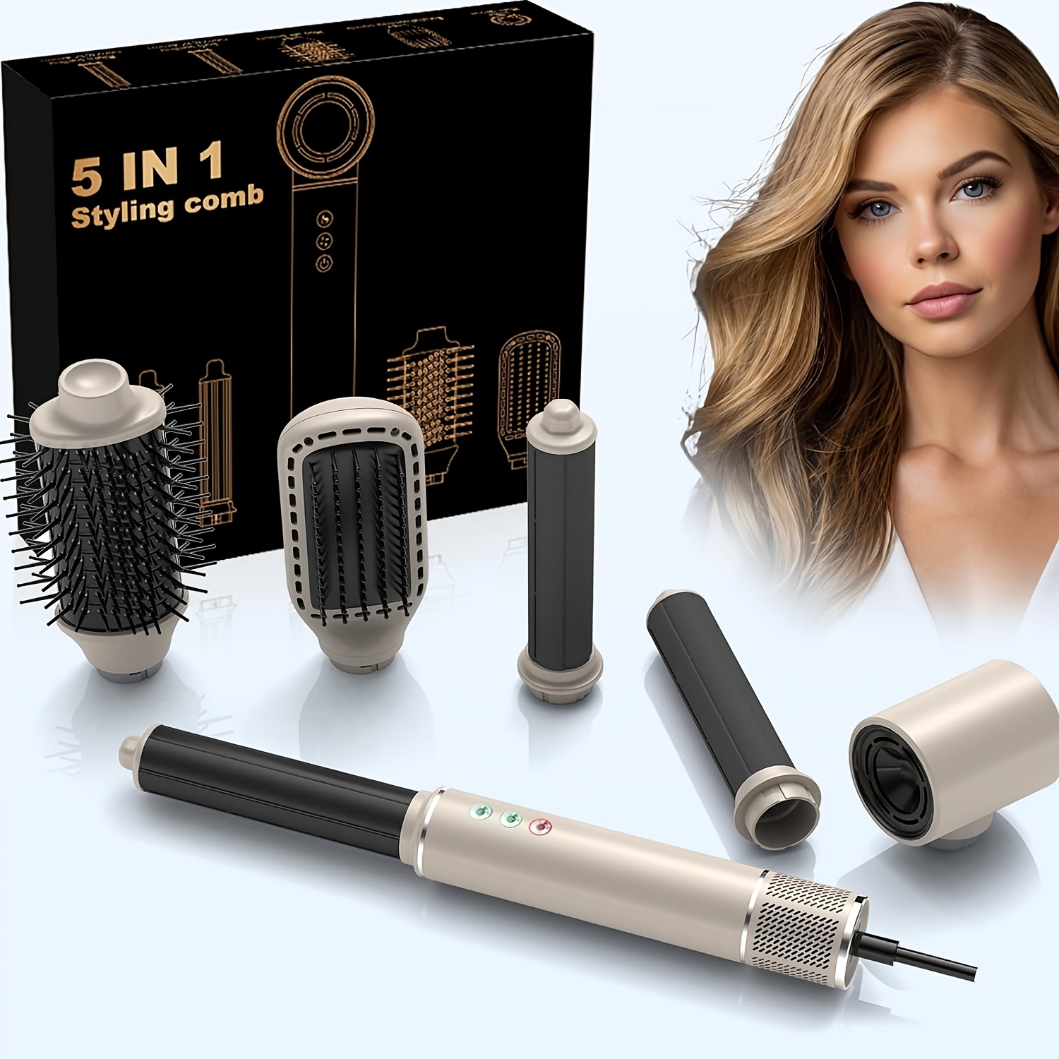 5in Hot Air Brush Set: Hair Dryer, Curler, Volumizer, Straightener  Rapid Drying Smoothing, 110k RPM Motor, Adaptive