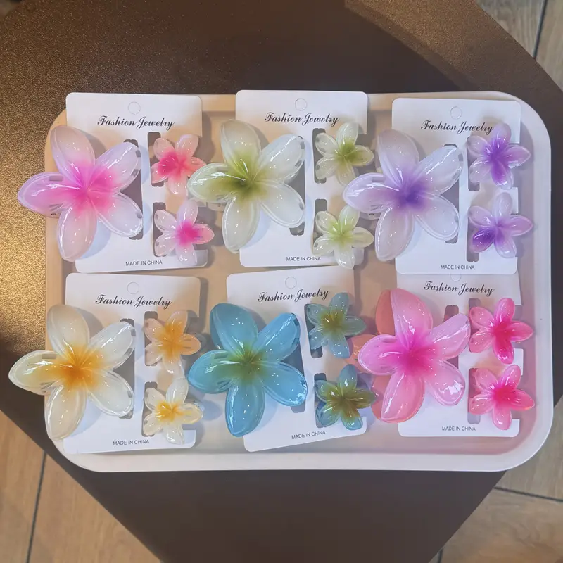 18pcs set of hawaiian colorful hibiscus flower hair clips light gradient durable plastic material sweet and cute womens beach vacation accessories   female   and festivals Product details 5