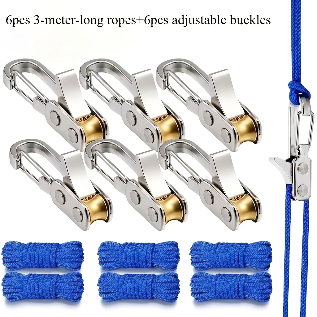 TEMU Ensemble de cordes avec tendeurs à rouleaux, système de poulie à corde réglable avec boucles de verrouillage, de charge de 30 kg, inclut 6