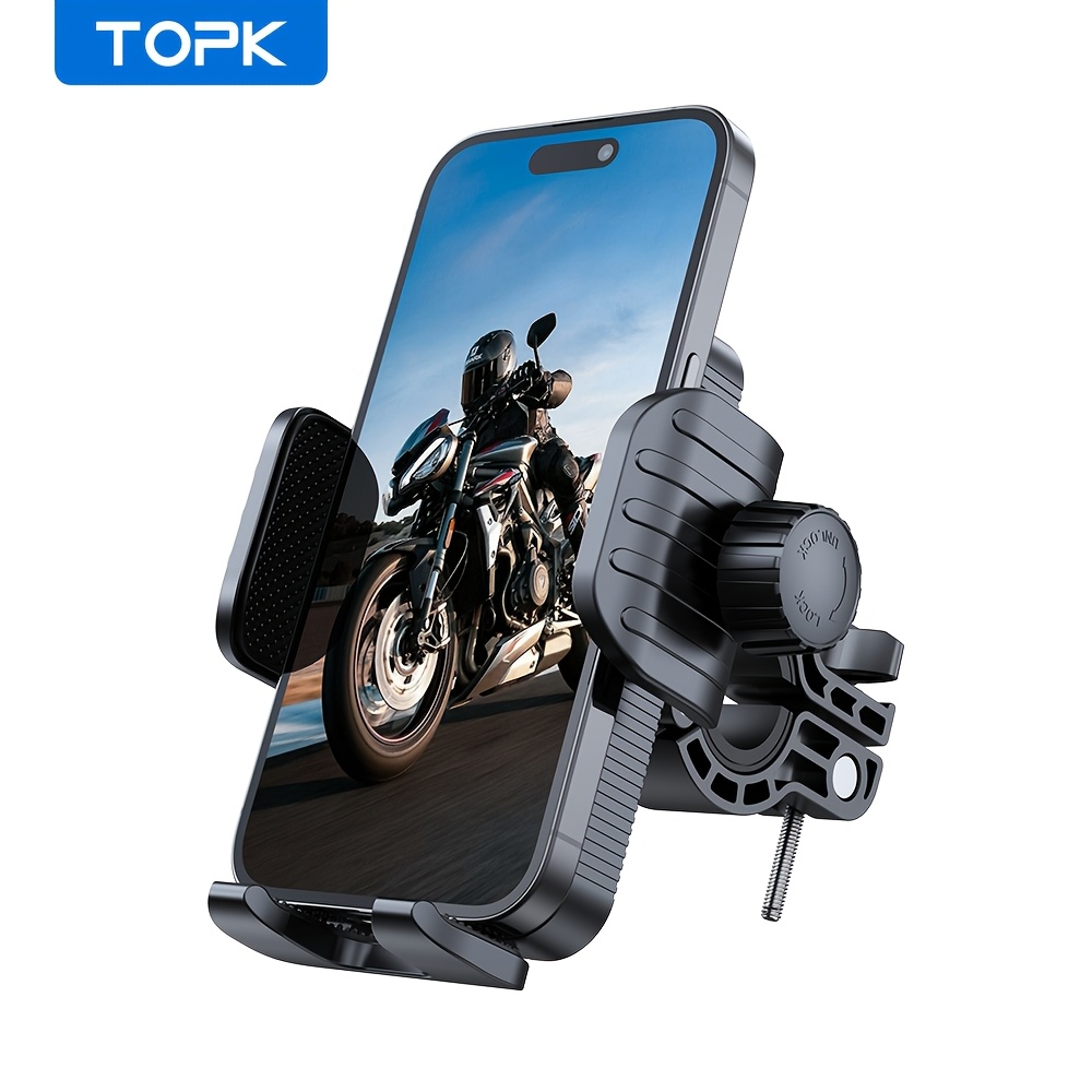 Image of Topk Motorcycle And Bike Phone Mount, Handlebar Clamp For Bicycle/scooter/e-bike, , Anti-shake Stable Holder For Iphone And All Smartphones