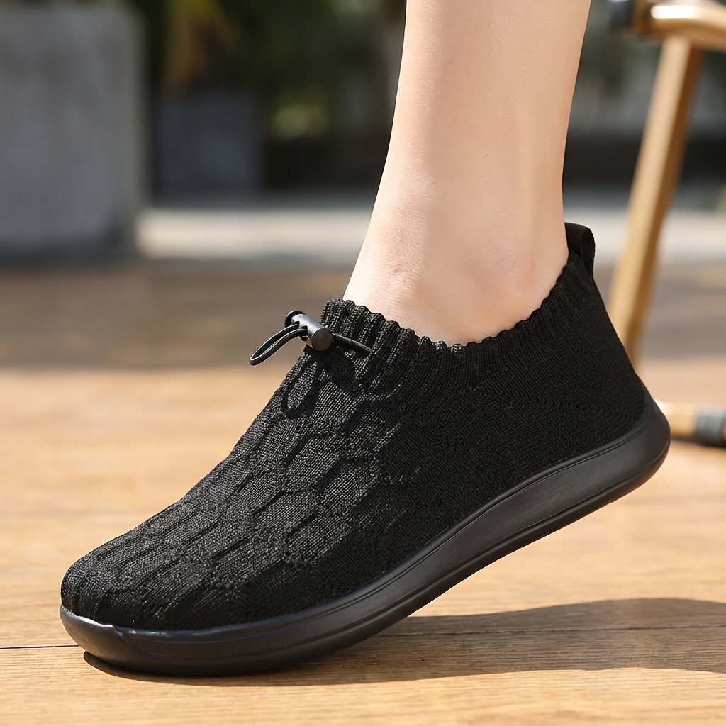 Women's Wide Fit Knit Slip-On Shoes, Soft Stretch Comfortable Walking Shoes