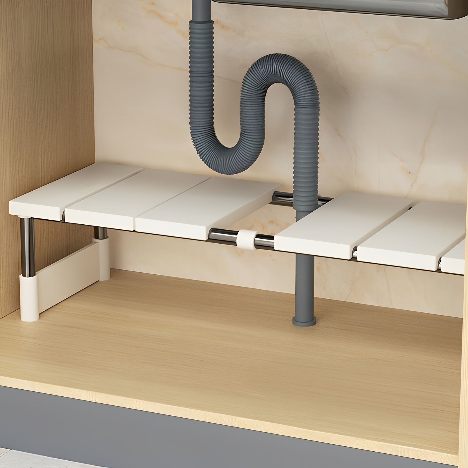 TEMU Étagère de rangement polyvalente pour évier unique extensible - Étagères multi-étages réglables, convient pour et de bain, support d'armoire