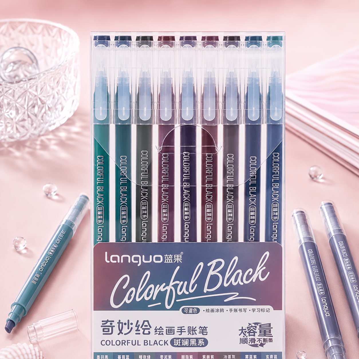 TEMU Languo Lot de 9 Stylos de Papeterie Série Gel pour Peinture Adulte - Ensemble de Stylos à Dessin - Répond aux Besoins de Diverses Scènes que le