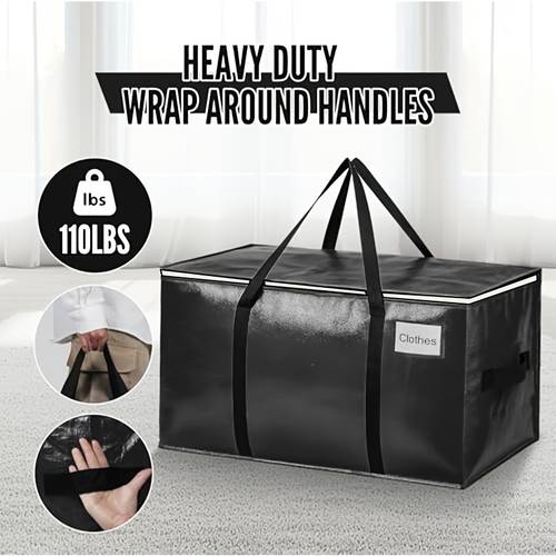 large moving bag with zipper and handle foldable for storage duffel bag heavy duty extra large case for college dorm use travel clothing blankets bedding moving supplies black