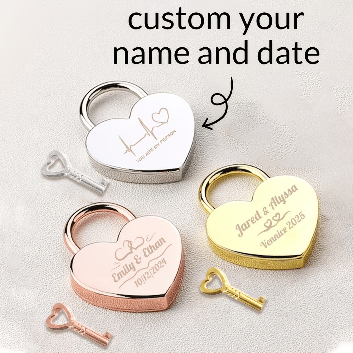 Customizable Heart Lock with Personalized Name and Blessing