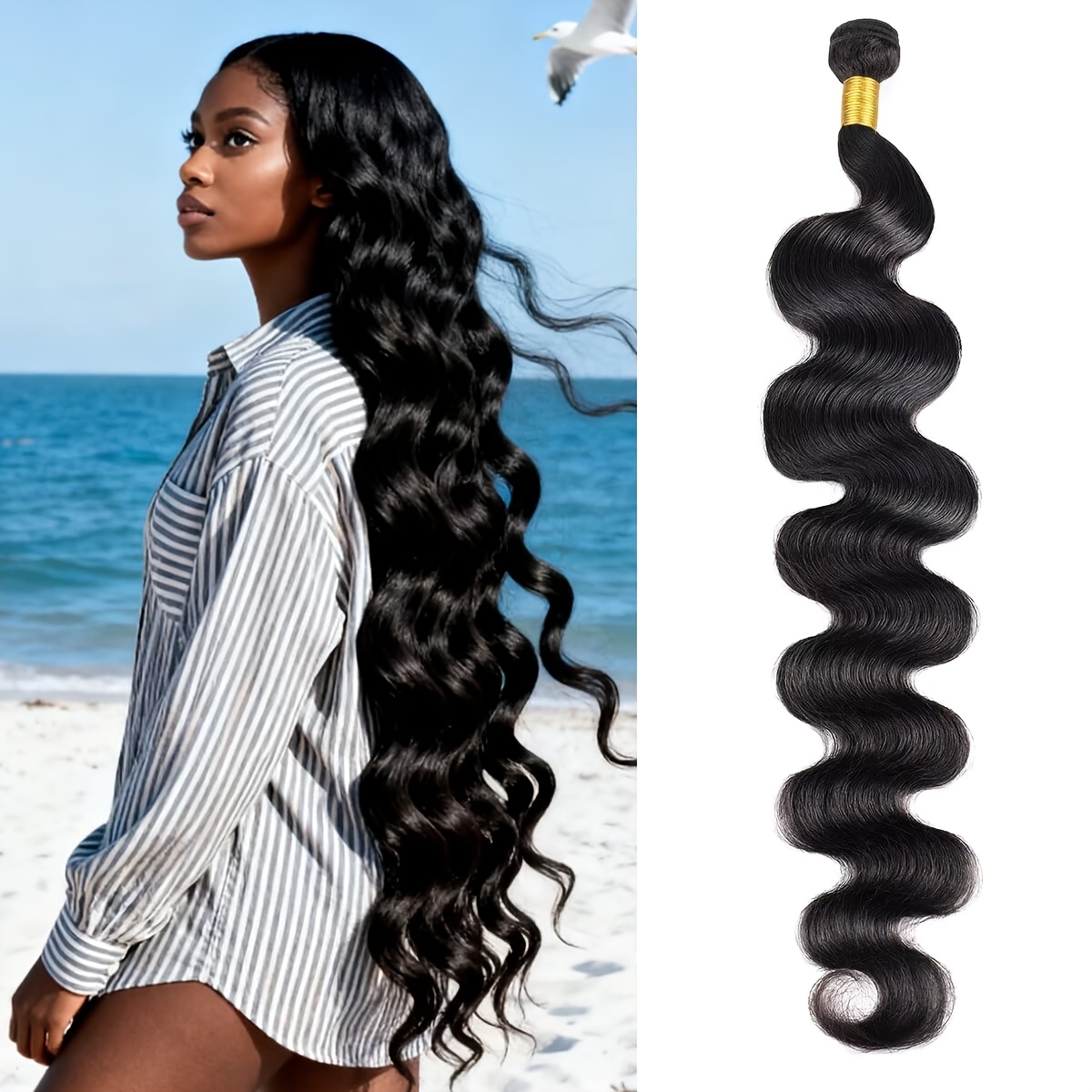 1 Bundle Brazilian Human Hair Suitable For & Hair Types - 20inch Natural Black 8a Body Wave Weft Hair Extensions, Volume & Texture For Dreadlock &, Hair Bonding