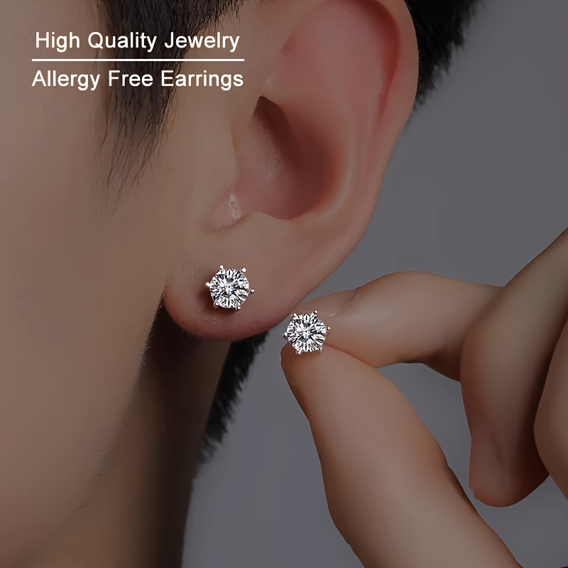 Men's Classic 1 Carat Synthetic Zircon Stud Earrings, Wedding