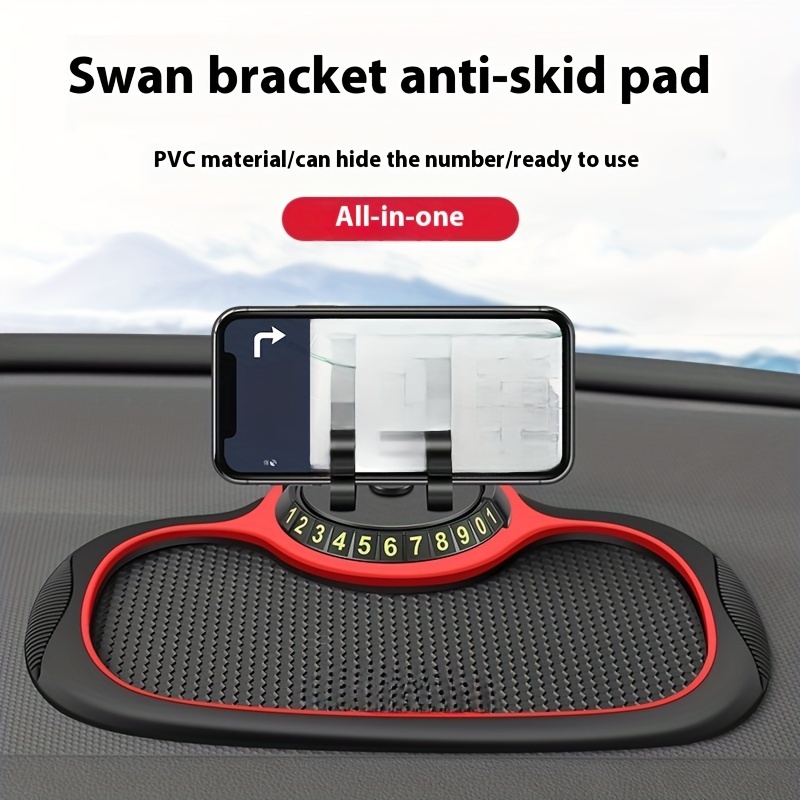 

Universal Pvc Car Anti-slip Mat With 360° Rotating Swan Bracket, Multifunctional Dashboard Phone Holder, Slip-resistant Vehicle Pad With Integrated Parking Number Plate