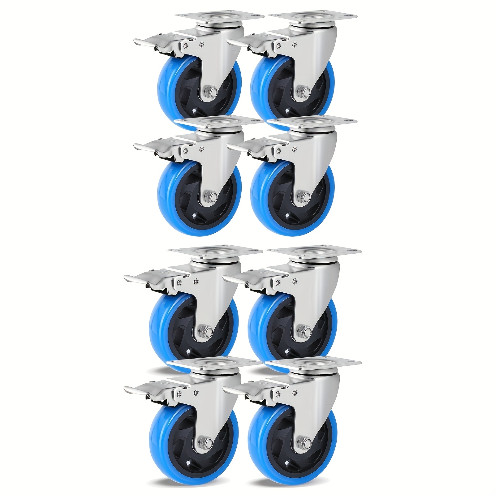 Image of 8/16 Swivel Casters With Brakes, Heavy-duty Caster, 100mm Diameter, Load:130-150kg, Leaves No Marks, Runs , 360° Rotation, For Furniture, Tool Bags, Industrial Transport And