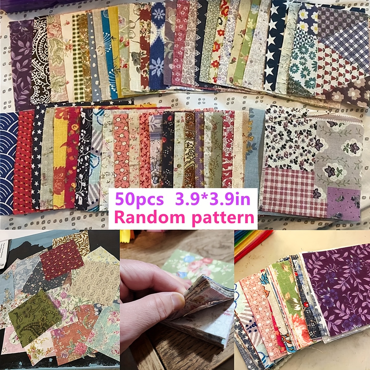 

A Set Of 50 Vintage Dark-colored Random Patterned Fabric Squares Measuring 3.91x3.91 Inches, Ideal For Patchwork, Diy Sewing, Crafts, And Clothing, Making It A Perfect New Year Gift.