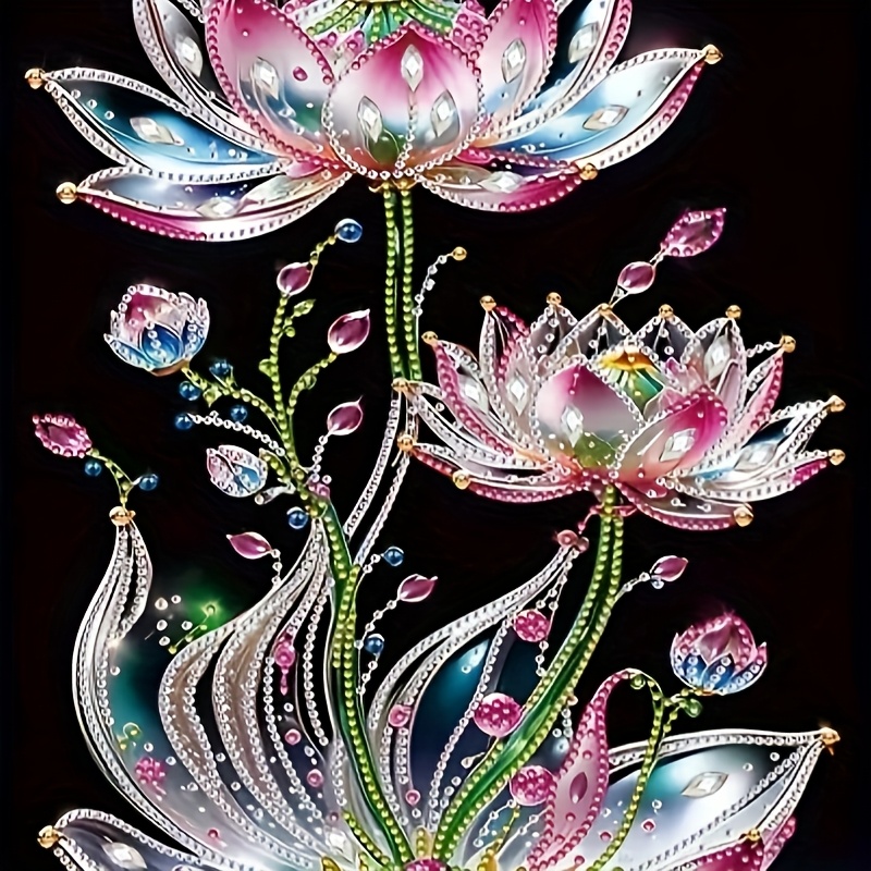 TEMU 1pc A Lotus Fantasy Diamond Painting Kit, A -yourself Craft Featuring Partially Embedded Irregular Diamonds. Finished Or Presented As A Handmade