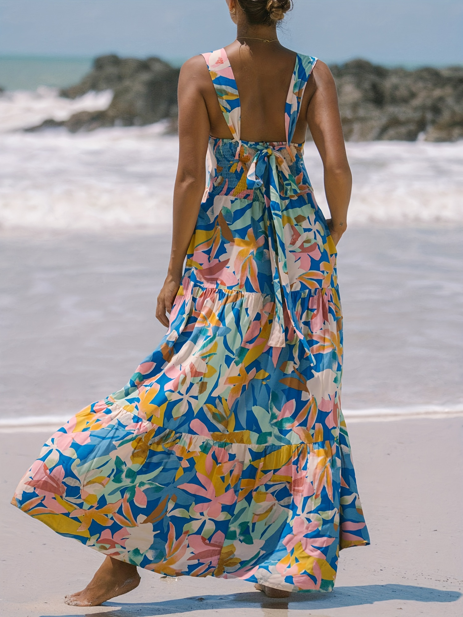 blue dress for baby girl Sexy Polka Dot V-Neck Backless Cami Maxi Dress – Shop PrincessAce main image 1