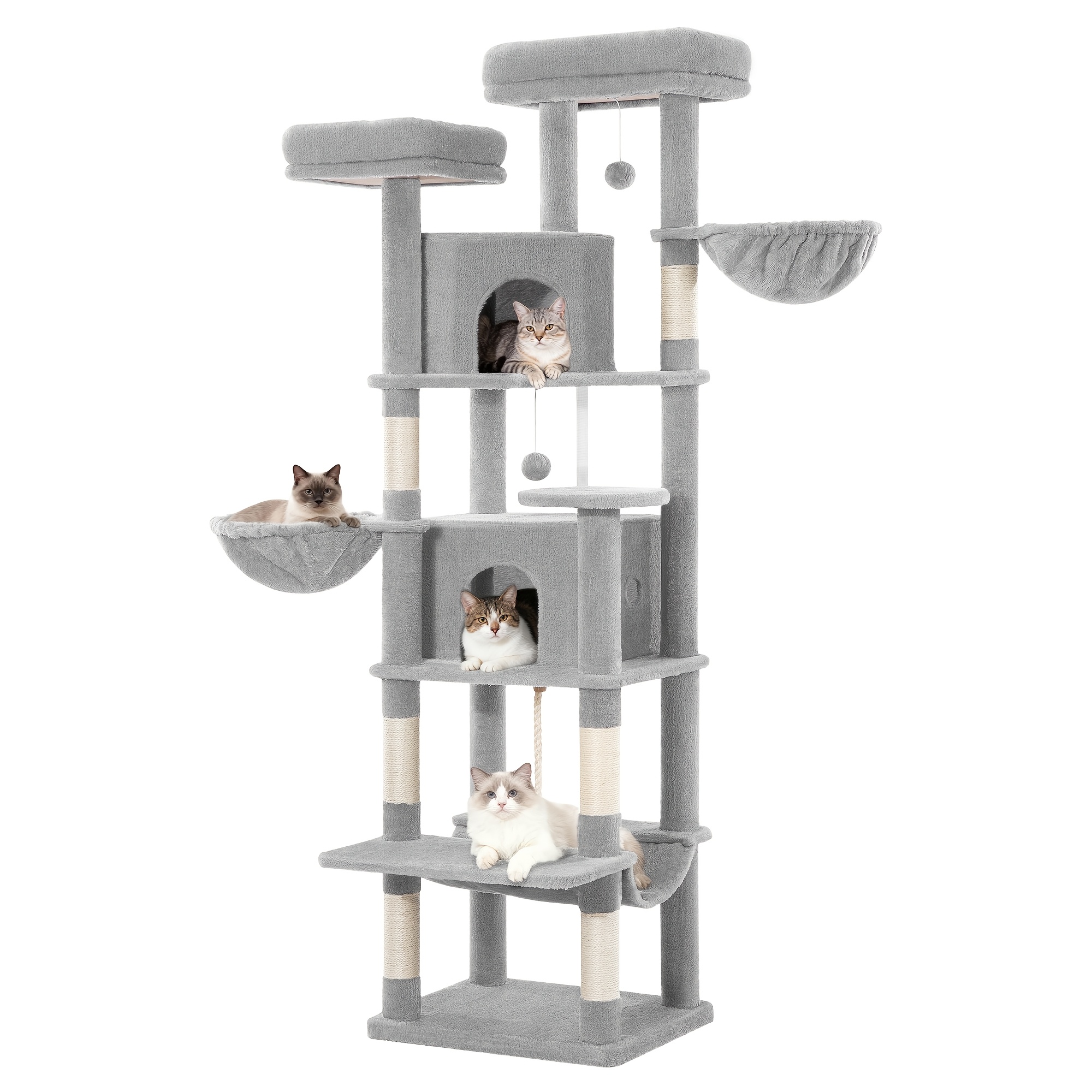 TEMU Arbre à chat 175 cm, griffoir pour grands chats, stable avec griffoirs, confortables pour chats, 2 perchoirs, 2 paniers, hamac, pour intérieur