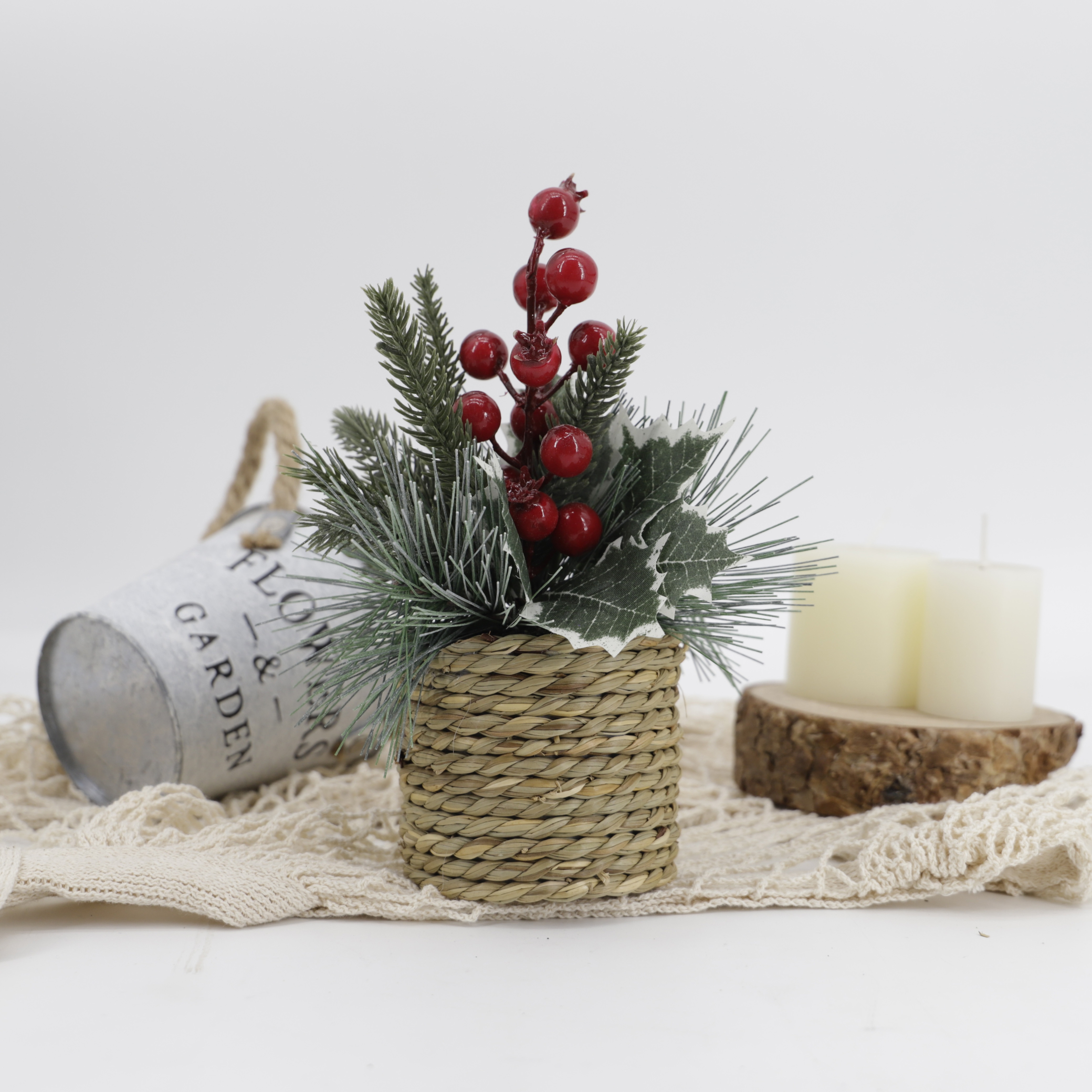 1pc Artificial Christmas Tree Decorative Stump, Red Plants, Home, Tabletop Decor, Office, Themed Parties And Outdoor Use Holiday Decoration