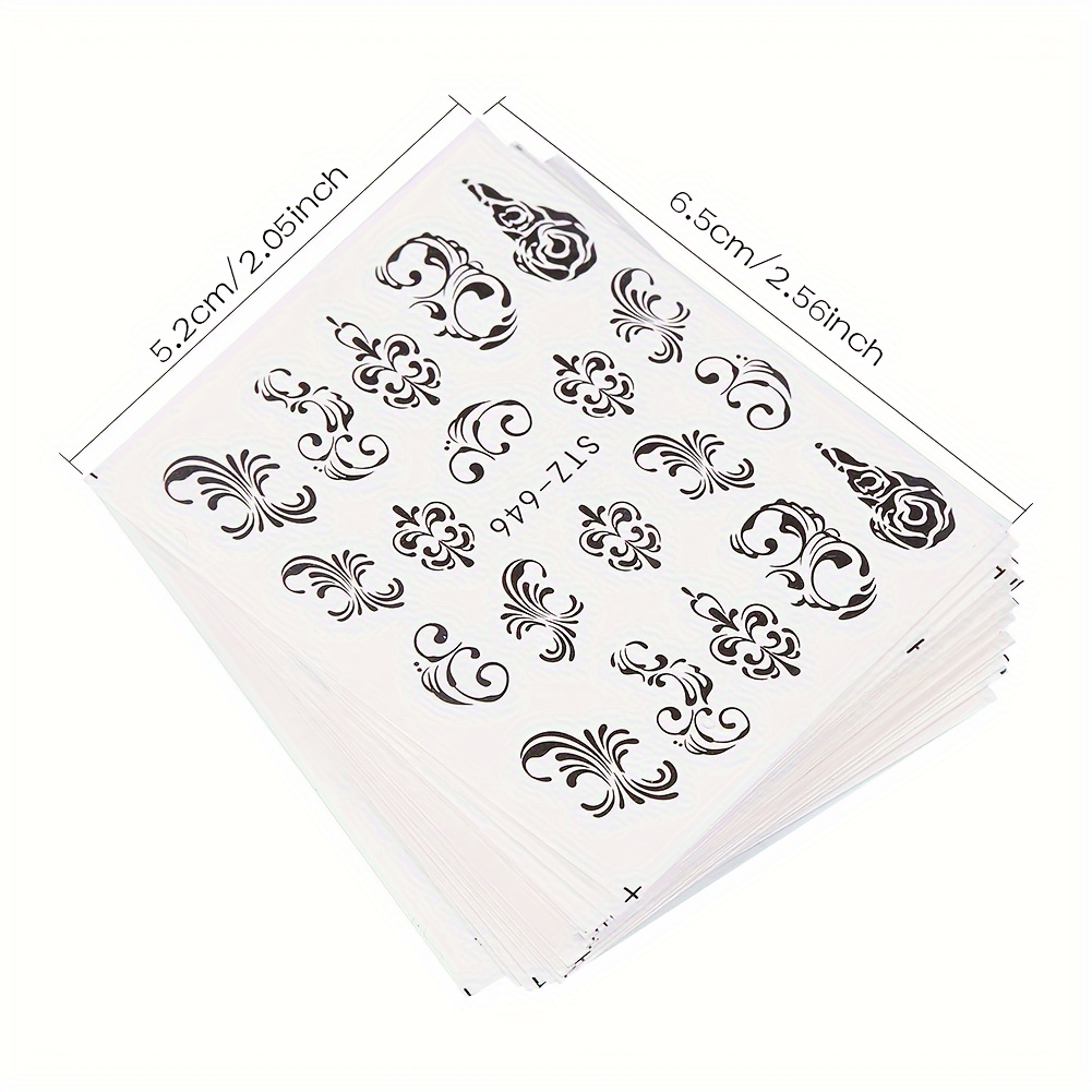 24pcs Black Necklace Series, Trendy Floral Decals, Flower Pattern Printed Self-adhesive Water Transfer Stickers, Suitable For, Women, Halloween, And Christmas Parties