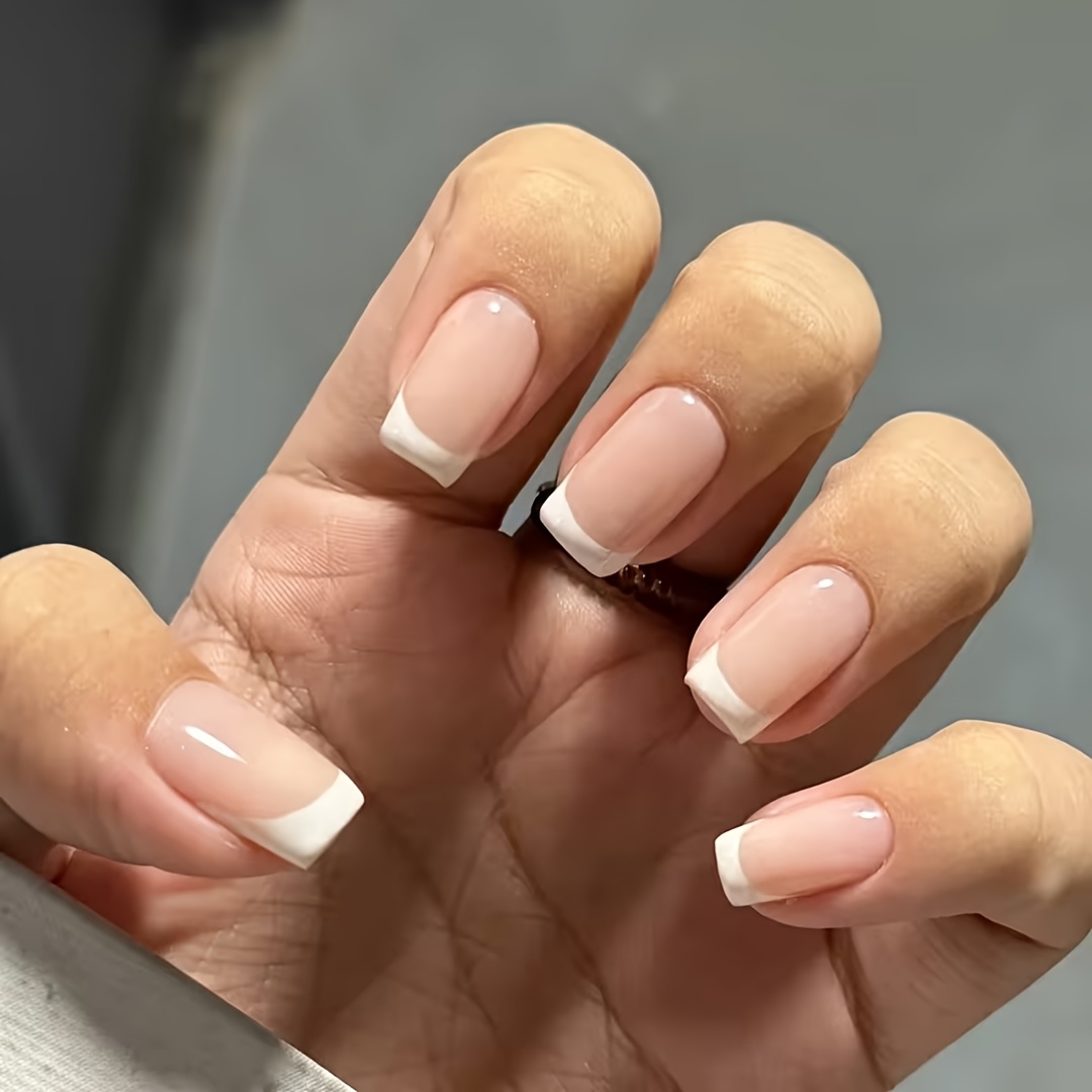 TEMU 288pcs Short Square French On Nails Press On Nails, Apricot And White French Glossy Fake Nails Set, Rose Red 12 Sizes Women And Daily Wear Party