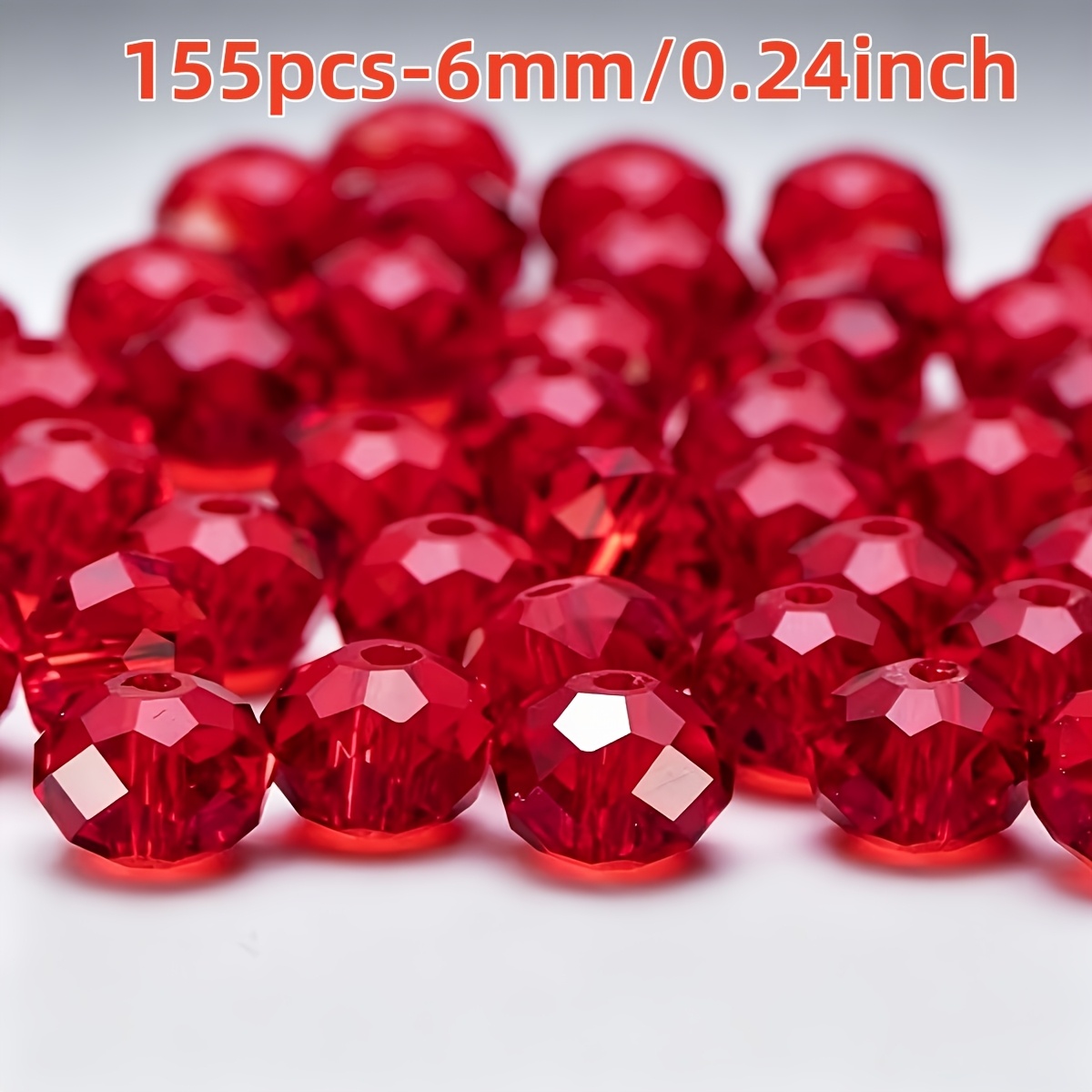 TEMU 155pcs Perles de cristal coupées plates rouges de 6 mm, Perles décoratives, Perles d'espacement d'ajouts de bijoux, Ajouts de bijoux à Bracelet