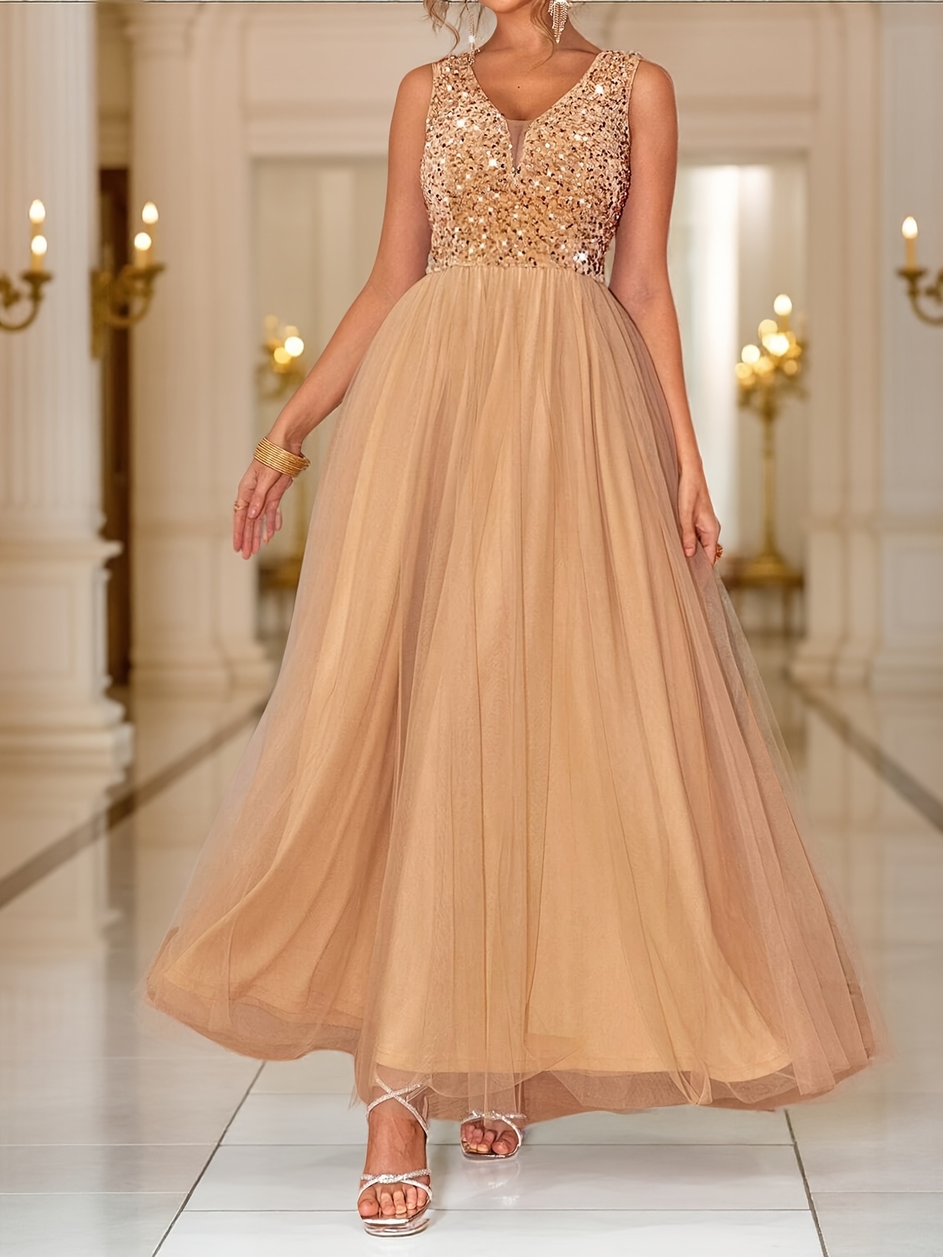 Ballerina Ball Gown Prom Dress Elegant V-Neck Sleeveless Ballerina