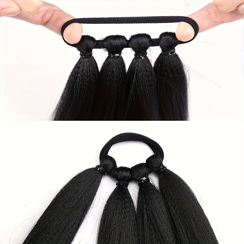 28 long straight synthetic ponytail extensions vibrant colors secure rubber band hair ring for braids wigs and everyday styling ponytail hair extensions braided hair accessory vibrant hairpiece details 4