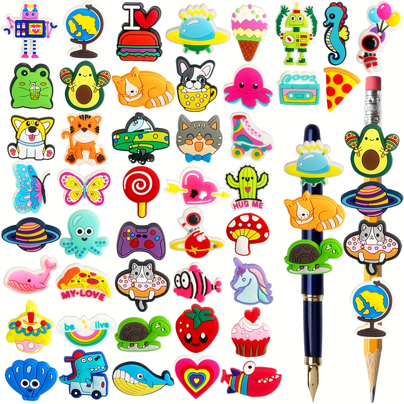 

45pcs Cute Pencil Topper Set - Assorted , Durable Pvc, Perfect For School Supplies, Gifts & Rewards Cute School Supplies Cute Pencil Case