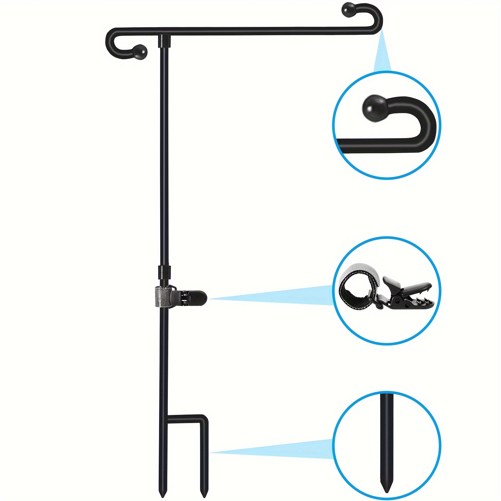 TEMU Garden Flag Stand Holder Set With Anti-wind Clips And Rubber Stoppers, Durable Metal Flagpole For Seasonal Flags, No Battery Necessary