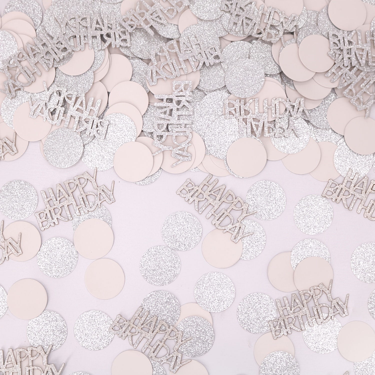 Image of 150pcs, Sparkling Silvery Scattered Dots Happy Birthday Tabletop Decoration Confetti, For Silvery Birthday Parties, Winter, Glitter, Disco Themed Birthday Party Decorations
