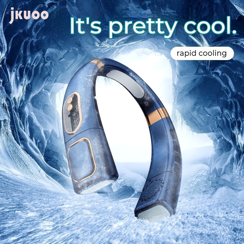 JKUOO Portable Bladeless Neck Fan with Dual Motors, LED Display, Hands-Free Wear - Rechargeable USB Battery, Ideal for Outdoor Sports & Travel details 1