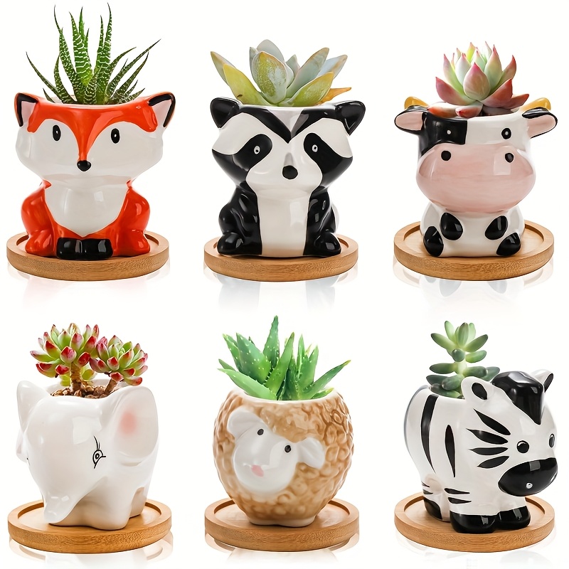 VanEnjoy Triceratops Blumentopf Aus Keramik – Mit Untersetzer, Für Sukkulenten & Kakteen