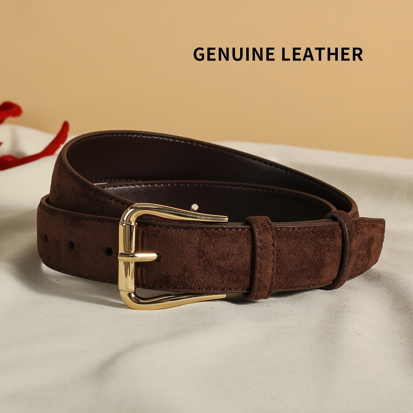 TEMU Women's Vintage-style Two-layer Suede Genuine Leather Belt, Casual, Elegant, And Versatile For Jeans, Dress Pants, Dresses, And Coats. With A